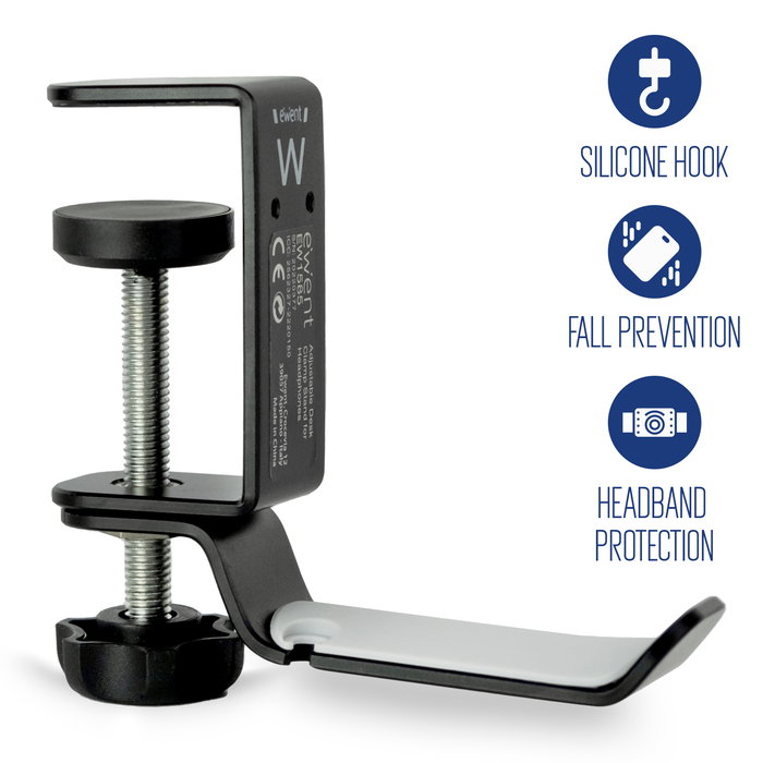 Ewent EW1585 Soporte de Auriculares Ajustable para Escritorio, Gancho Gamer con Rotación 360°, Compatible con Bose, HyperX, Sennheiser, Beats Ewent EW1585 Soporte de Auriculares Ajustable para Escritorio, Gancho Gamer con Rotación 360°, Compatible con Bose, HyperX, Sennheiser, Beats