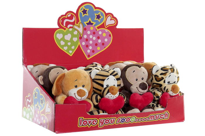 DKD Home Decor Peluche Kids Multicolor Rojo Animales corazones 10 x 14 x 11 cm (12 Unidades)