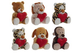 DKD Home Decor Peluche Kids Multicolor Rojo Animales corazones 10 x 14 x 11 cm (12 Unidades)