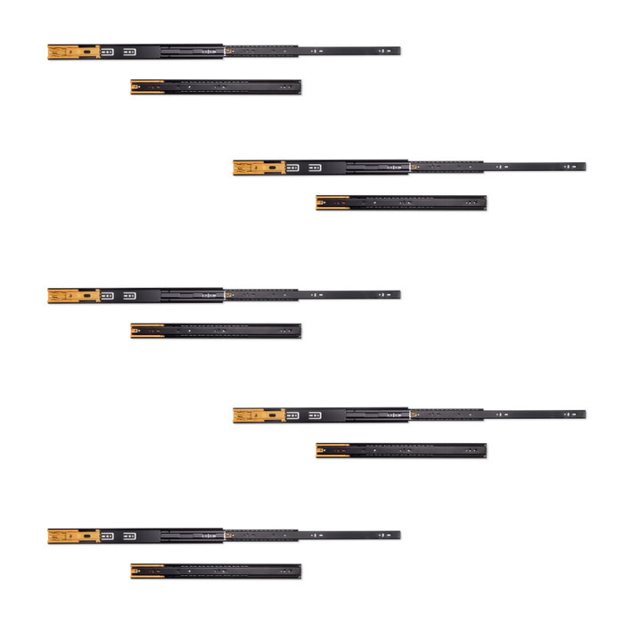 Emuca Lote de 5 juegos de guías para cajones, de bolas, altura 45mm, profundidad 500mm, extracción total, cierre suave, Negro Emuca Lote de 5 juegos de guías para cajones, de bolas, altura 45mm, profundidad 500mm, extracción total, cierre suave, Negro