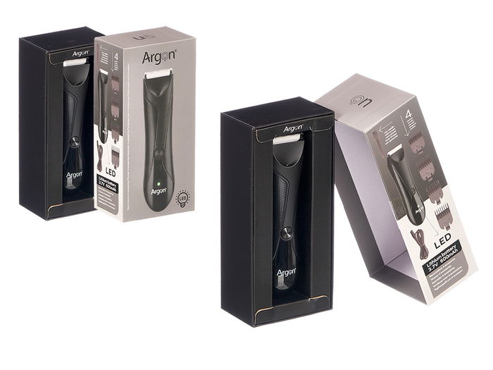 Argon Recortadora Negra con 4 Accesorios, Batería 600mAh USB, IPX5, 14.9x3.2x3.8 cm (Set de 12)