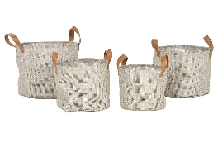 DKD Home Decor Set de 4 Cestos Textilene Beige 30x30x34 cm
