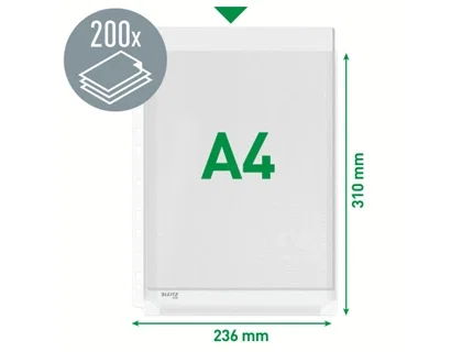 Funda multitaladro Leitz con fuelle DIN A4, 170 mc, cristal, pack 10 unidades