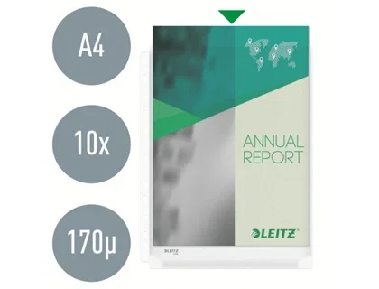Funda multitaladro Leitz con fuelle DIN A4, 170 mc, cristal, pack 10 unidades