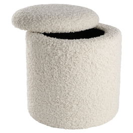 Day Puf Blanco de Peluche con Almacenamiento, Diámetro 36 cm x Altura 40 cm