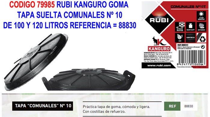 RUBI Tapa de goma Kanguro para contenedores de 100 y 120 LT RUBI Tapa de goma Kanguro para contenedores de 100 y 120 LT
