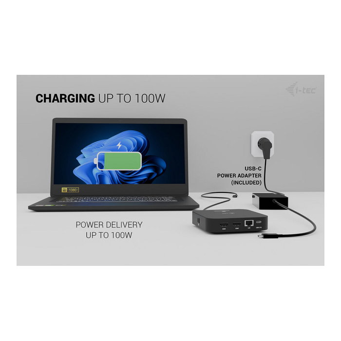 I-tec USB-C Dual HDMI Docking Station con Power Delivery 100 W y Cargador Universal