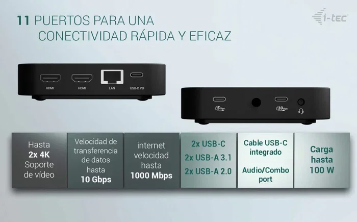 I-tec USB-C Dual HDMI Docking Station con Power Delivery 100 W y Cargador 100 W I-tec USB-C Dual HDMI Docking Station con Power Delivery 100 W y Cargador 100 W