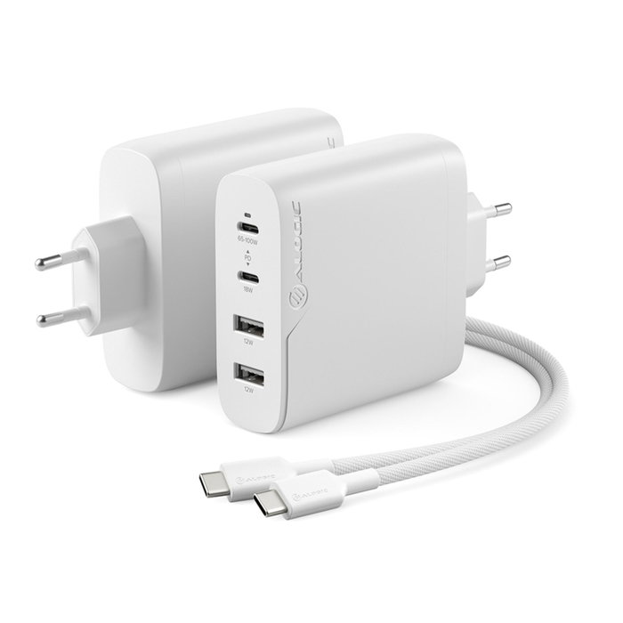 Alogic Rapid Power 100W Cargador GaN de 4 Puertos con Cable 2m Blanco Alogic Rapid Power 100W Cargador GaN de 4 Puertos con Cable 2m Blanco