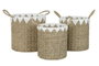 DKD Home Decor Set de 3 Cestas de Fibra y Algodón Natural/Blanco 35x35x45 cm