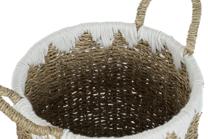 DKD Home Decor Set de 3 Cestas de Fibra y Algodón Natural/Blanco 35x35x45 cm