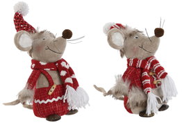 DKD Home Decor Figura Navidad Tradicional Ratón Poliester Rojo Beige 17 x 30 x 18 cm (4 Unidades)