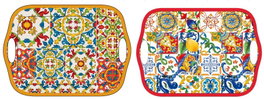 DKD Home Decor Bandeja Mediterraneo Melamina Azul Rojo con Limones 26 x 36 x 2.5 cm (6 Unidades)
