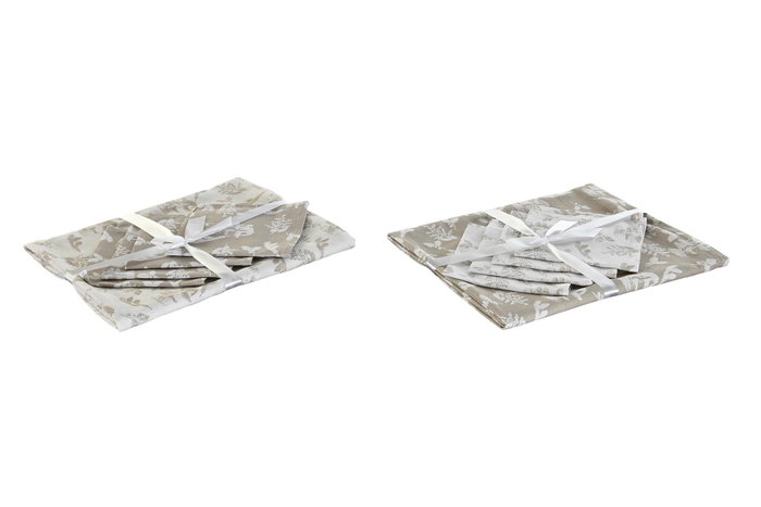 DKD Home Decor Mantel Estilo Alpino Marron Claro y Blanco 150 x 150 cm Algodon Set de 5 Piezas