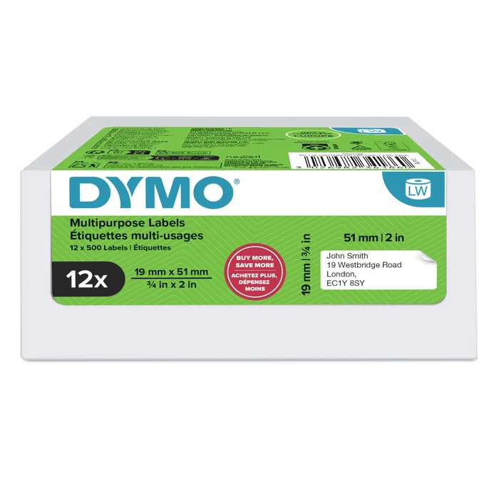 Dymo Etiquetas LabelWriter Multiusos 19x51mm (12 Rollos de 500 etiquetas) Dymo Etiquetas LabelWriter Multiusos 19x51mm (12 Rollos de 500 etiquetas)