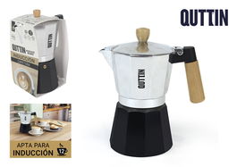 Quttin Cafetera Italiana de 12 Servicios, de Aluminio con Mango de Madera, para Cocinas de Inducción, 12.7 x 19.7 x 23.9 cm (6 Unidades)