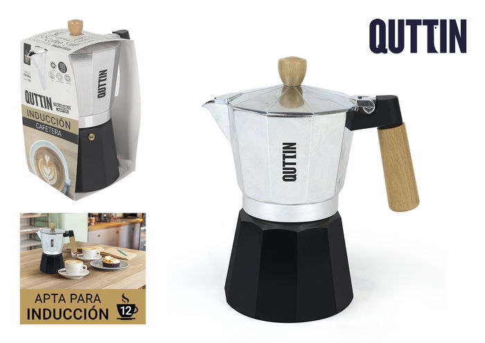 Quttin Cafetera Italiana de 12 Servicios, de Aluminio con Mango de Madera, para Cocinas de Inducción, 12.7 x 19.7 x 23.9 cm (6 Unidades) Quttin Cafetera Italiana de 12 Servicios, de Aluminio con Mango de Madera, para Cocinas de Inducción, 12.7 x 19.7 x 23.9 cm (6 Unidades)
