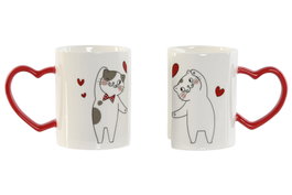 DKD Home Decor Set de 2 Tazas Gatos Love en Porcelana