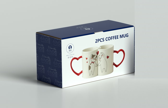DKD Home Decor Set de 2 Tazas Gatos Love en Porcelana