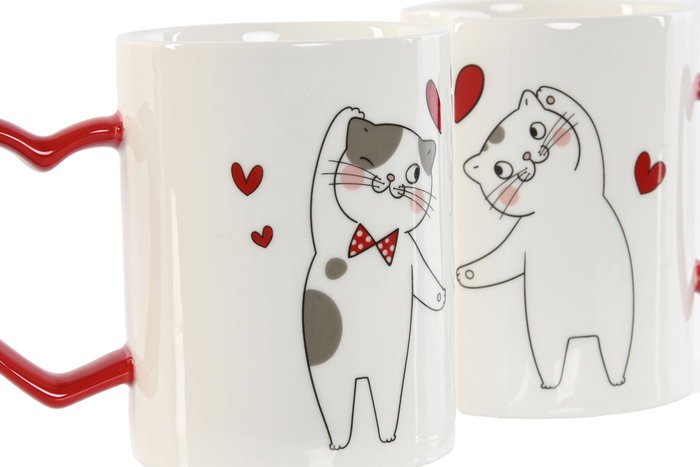 DKD Home Decor Set de 2 Tazas Gatos Love en Porcelana