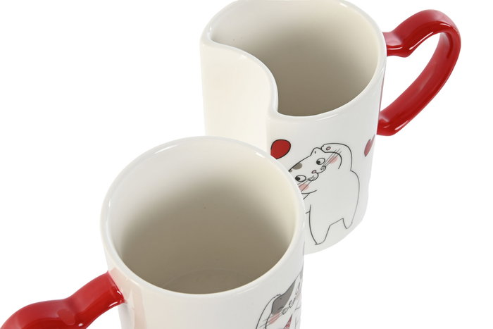 DKD Home Decor Set de 2 Tazas Gatos Love en Porcelana