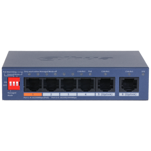 Dahua DH-CS4006-4ET2GT-60 Switch 6 Puertos, 4 PoE, 2 Gigabit, L2 Cloud Managed Dahua DH-CS4006-4ET2GT-60 Switch 6 Puertos, 4 PoE, 2 Gigabit, L2 Cloud Managed