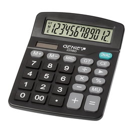 Genie 225 BD Calculadora de Escritorio Básica, 12 Dígitos, Pantalla Inclinable, Funciona con Batería/Solar, Color Negro