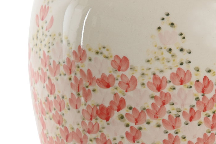 DKD Home Decor Jarrón de Gres con Diseño de Flores Pintado a Mano Blanco y Multicolor