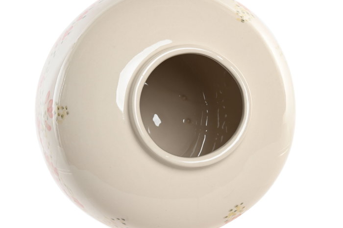 DKD Home Decor Jarrón de Gres con Diseño de Flores Pintado a Mano Blanco y Multicolor
