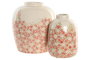 DKD Home Decor Jarrón de Gres con Diseño de Flores Pintado a Mano Blanco y Multicolor