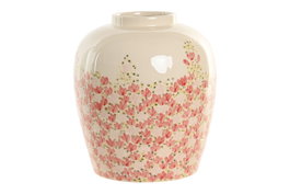 DKD Home Decor Jarrón de Gres con Diseño de Flores Pintado a Mano Blanco y Multicolor