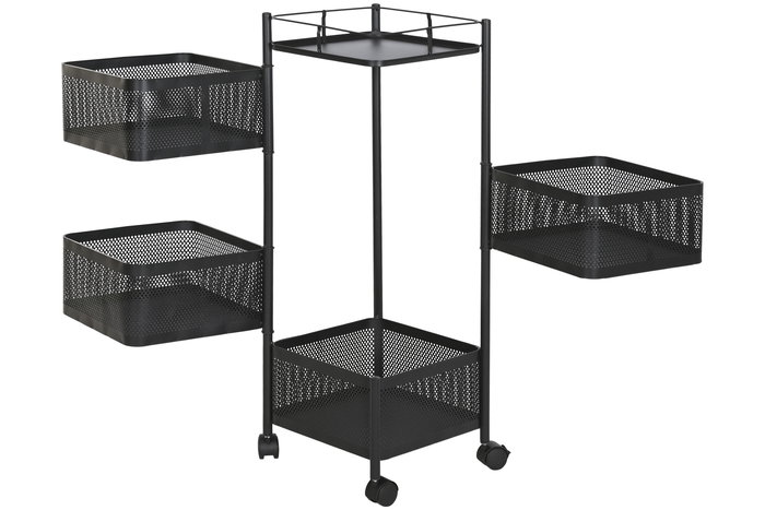 DKD Home Decor Camarera Carrito Cocina con 5 Cestas Metal Negro 33.5 x 90 x 33.5 cm