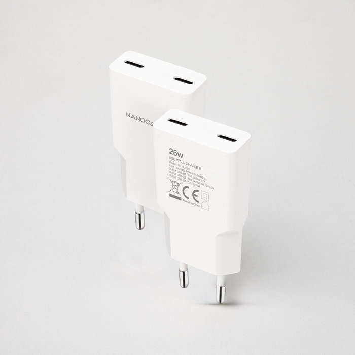 Nanocable Cargador de Pared 2xUSB-C PD 25W Blanco