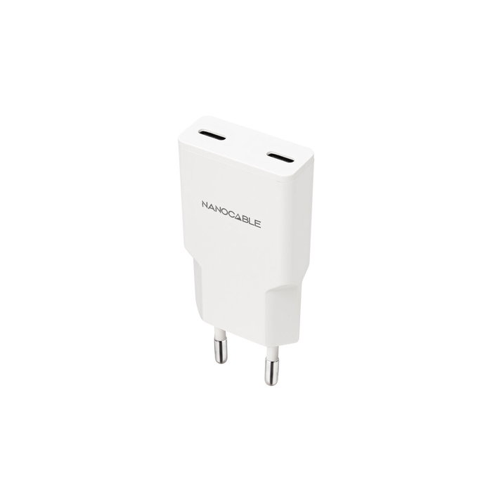 Nanocable Cargador de Pared 2xUSB-C PD 25W Blanco