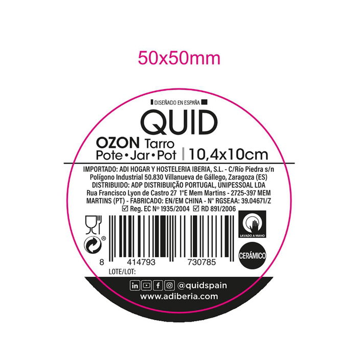 Tarro Cerámico Ozon Quid 10,4x10 cm - 44 cL (6 Unidades)