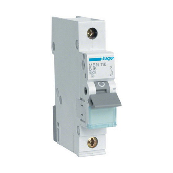Hager MBN116 Interruptor Magnetotérmico 1P 6kA 16A 1M Hager MBN116 Interruptor Magnetotérmico 1P 6kA 16A 1M