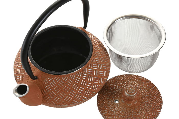 DKD Home Decor Tetera Oriental Amarillo Naranja Azul Hierro Colado Inox 11 x 11.5 x 12.6 cm (3 Unidades) 300ml