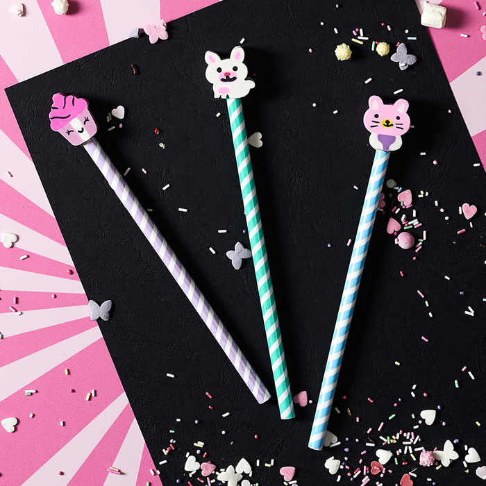 The Concept Factory Lápiz con Goma de Borrar My Funny Papet Modelos Surtidos Magdalena Tarta Conejo Gato