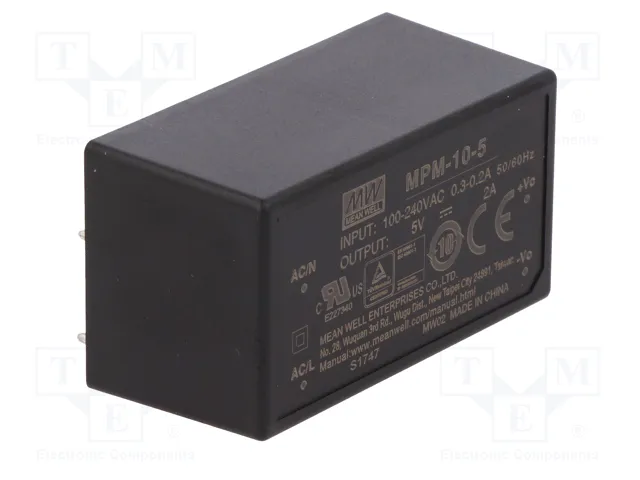 MEAN WELL MPM-10-5 Convertidor AC/DC 10W 5V 2A MEAN WELL MPM-10-5 Convertidor AC/DC 10W 5V 2A