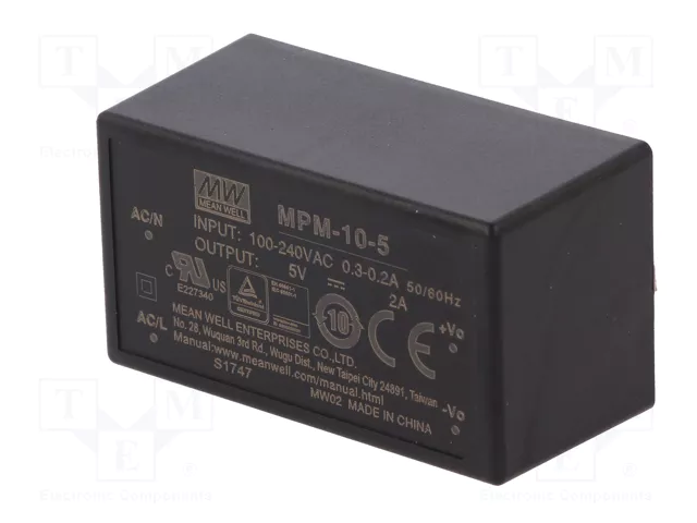 MEAN WELL MPM-10-5 Convertidor AC/DC 10W 5V 2A MEAN WELL MPM-10-5 Convertidor AC/DC 10W 5V 2A