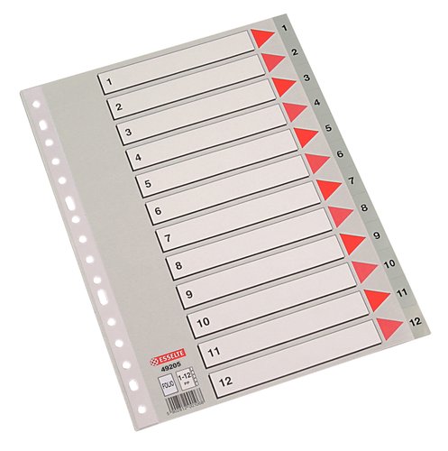 Indice Esselte Pp Numerico Fº Pestañas 1-12 16 Taladros Gris Con Ind.Col.