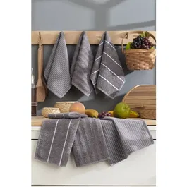 Juego de 6 Toallas de Baño 30 x 50 cm Gris Antracita