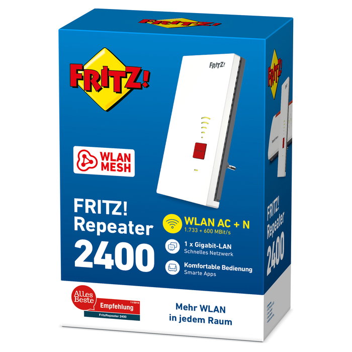 FRITZ! Repeater 2400 Repetidor WiFi AC Dual Band 1733 Mbps Gigabit Ethernet WLAN Blanco