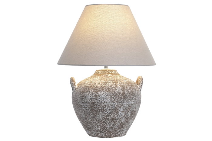 DKD Home Decor Lámpara de Sobremesa Dolomite Lino Marrón y Crudo con 2 Asas DKD Home Decor Lámpara de Sobremesa Dolomite Lino Marrón y Crudo con 2 Asas