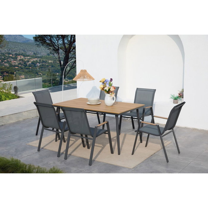 DKD Home Decor Mesa Comedor Set 7 Acero 150x90x73 para 6 Comensales