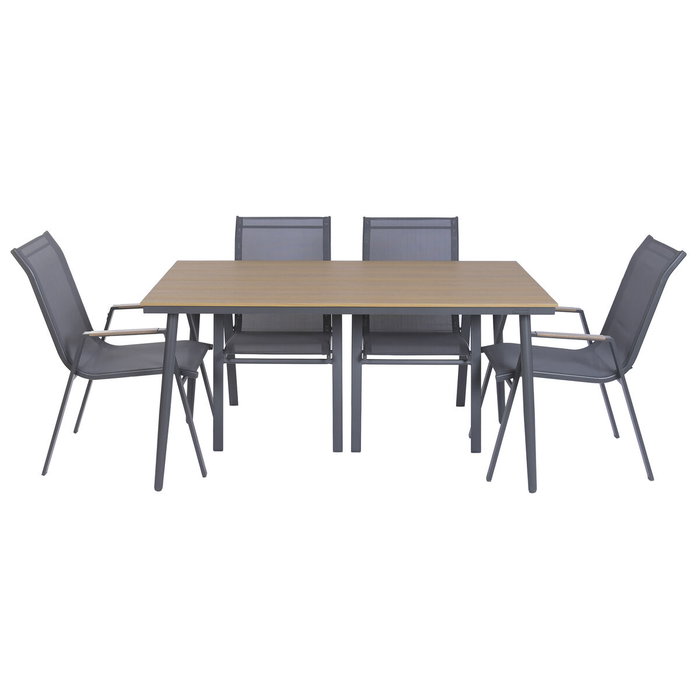 DKD Home Decor Mesa Comedor Set 7 Acero 150x90x73 para 6 Comensales