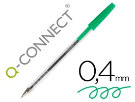 Q-connect Bolígrafo Transparente Verde Medio kf01043, Tinta a Base de Aceite, Punta 1 mm, Trazo 0.4 mm, Escritura Suave