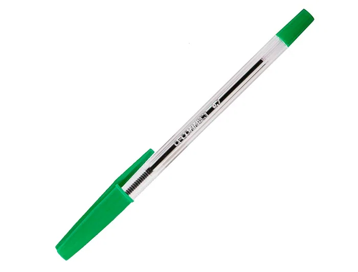 Q-connect Bolígrafo Transparente Verde Medio kf01043, Tinta a Base de Aceite, Punta 1 mm, Trazo 0.4 mm, Escritura Suave