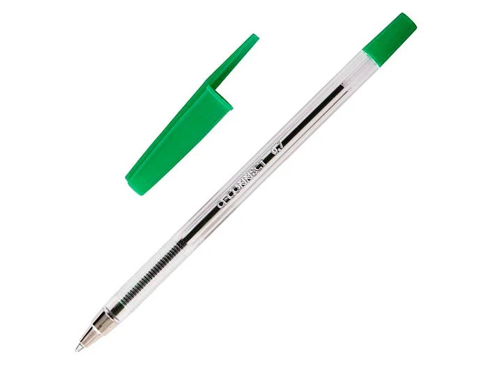 Q-connect Bolígrafo Transparente Verde Medio kf01043, Tinta a Base de Aceite, Punta 1 mm, Trazo 0.4 mm, Escritura Suave