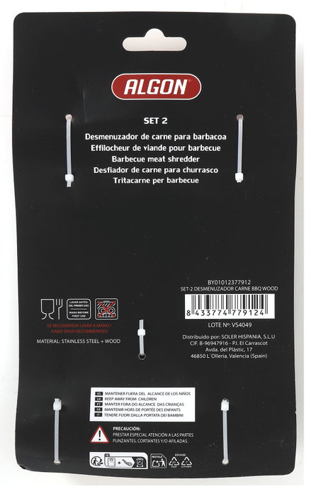 Algon Bbq Set de 2 Desmenuzadores de Carne BBQ Wood